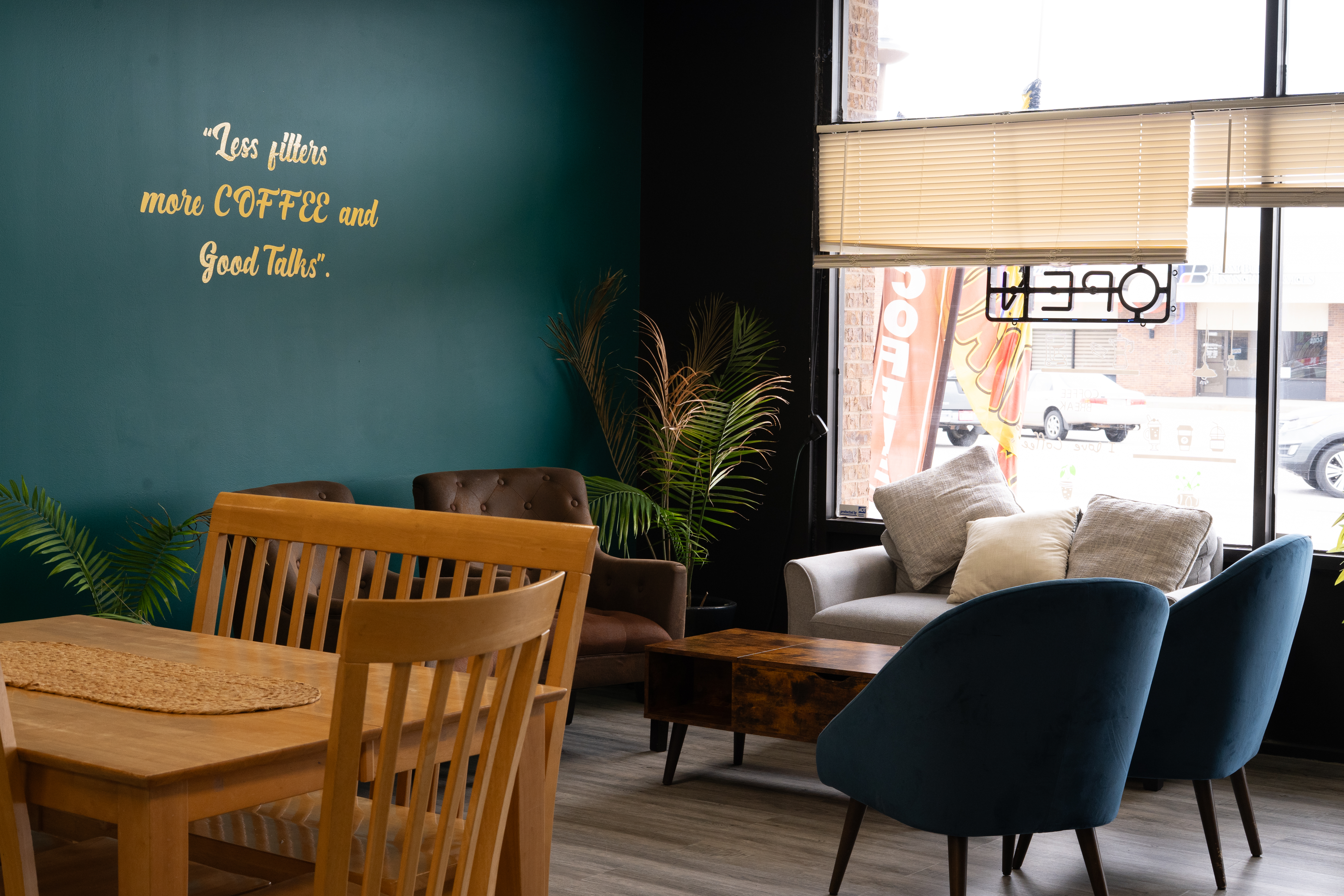 Cozy interior of Las Chilenas coffee shop in La Vista, Nebraska